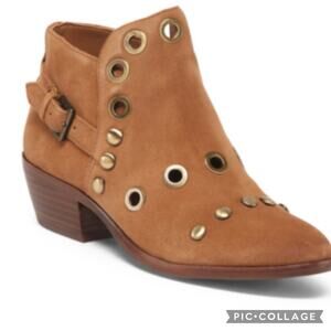 Sam Edelman Pedra Suede Pull On Ankle Boots Taupe Suede STUDED Western Booties 5